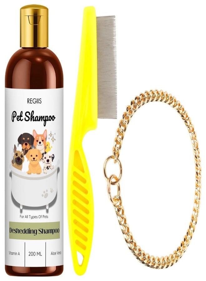 شامبو للحيوانات الأليفة للكلاب، شامبو لإزالة الشعر الزائد مع فيتامين أ والصبار، 200 مل، يتضمن مشطًا للبراغيث وطوقًا للتدريب (عبوة من 3 قطع) - Image 1